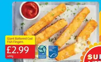 Aldi Giant battered cod fish fingers offer