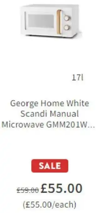 Asda George Home White Scandi Manual Microwave GMM201W offer