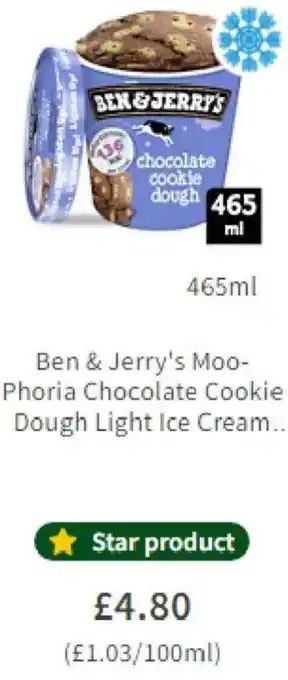 Asda Ben & Jerrr's Moo-Phoria Chocolate Cookie Dough Light Ice Cream 465ml offer