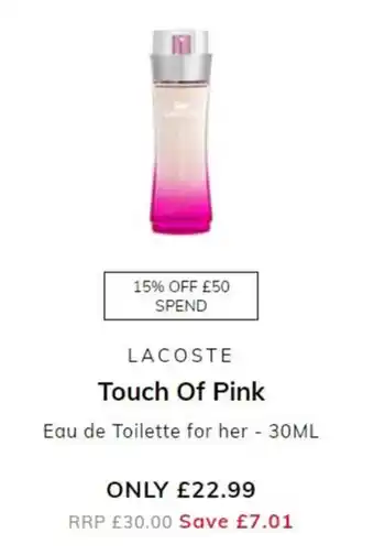 The Perfume Shop Lacoste - Touch of Pink 30ml offer