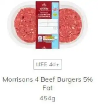 Morrisons Morrisons 4 Beef Burgers 5% Fat 454g offer