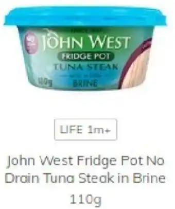 Morrisons John West Fridge Pot No Drain Tuna Steak In Brine 110g offer