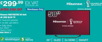 Costco Hisense 58A7GQTUK 58 Inch 4K UHD QLE TV offer