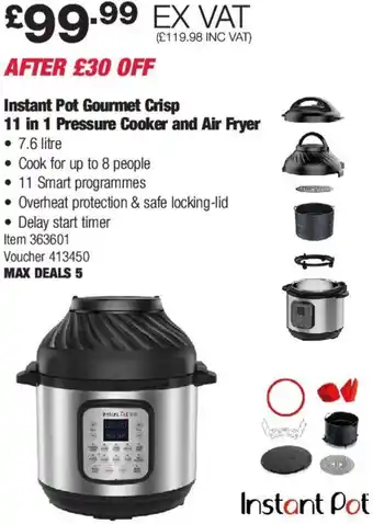 Costco Instant Pot Gourmet Crisp 11 In 1 Pressure Cooker And Air Fryer offer