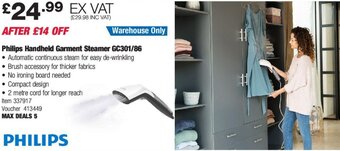 Costco Philips Handheld Garment Steamer GC301/86 offer