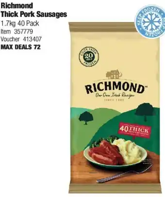 Costco Richmond Thick Pork Sausages 1.7Kg offer