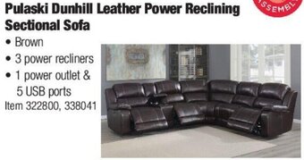 Costco Pulaski Dunhill Leather Power Reclining Sectional Sofa offer
