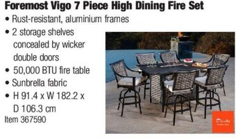 Costco Foremost Vigo 7 Piece High Dining Fire Set offer
