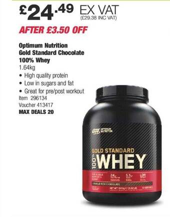 Costco Optimum nutrition gold standard chocolate 100% whey offer