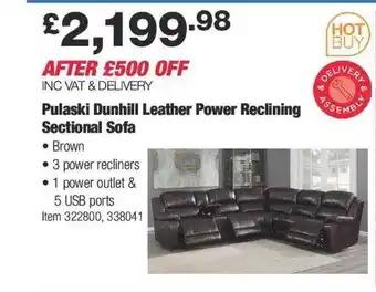 Costco Pulaski dunhill leather power reclining sectional sofa offer