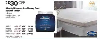 Costco Silentnight impress 7cm memory foam mattress topper offer