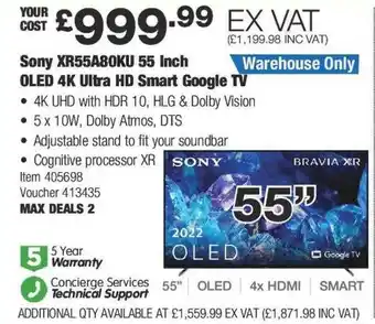 Costco Sony xr55a80ku 55 inch oled 4k ultra hd smasrt google tv offer