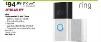 Costco Ring video doorbell 3 with chime offer