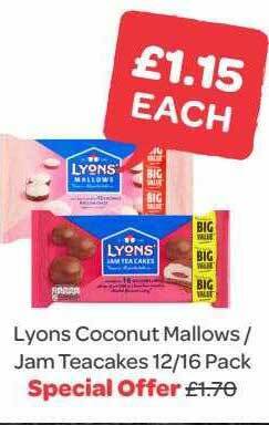 Spar Lyons coconut mallows jam teacakes 12 16 pack offer