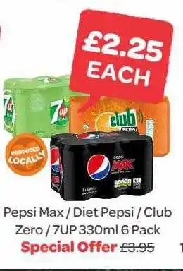 Spar Pepsi max diet pepsi club zero 7up 6 pack offer