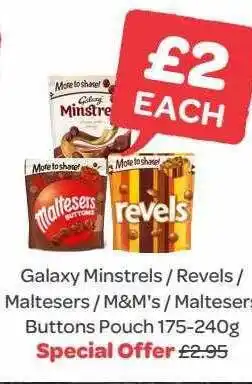 Spar Galaxy minstrels revels maltesers m&m's maltesers buttons pouch offer