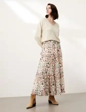 Marks & Spencer Jaeger womens floral print ruffle midi tiered skirt - 12 - pink mix, pink mix offer
