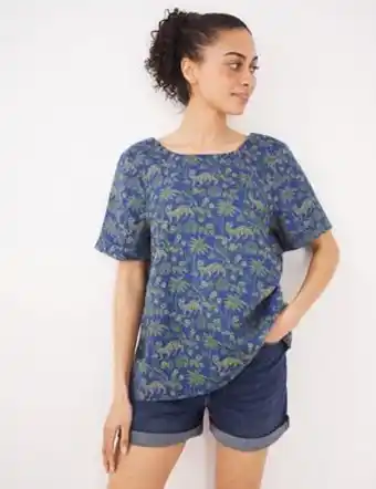 Marks & Spencer White stuff womens pure linen printed short sleeve top - 6 - blue mix, blue mix offer