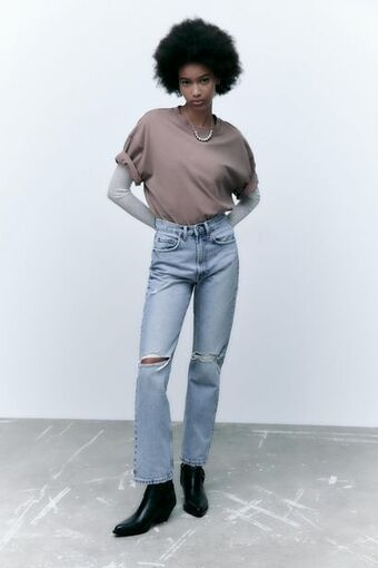 ZARA Ripped straight fit jeans offer