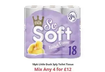 Farmfoods 18 Pk Little Duck 3ply Toilet Tissue offer