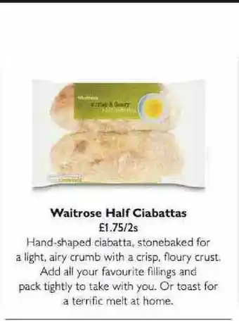 Waitrose Waitrose Half Ciabattas offer