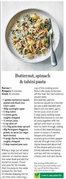 Waitrose Butternut, Spinach & Tahini Pasta offer