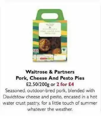 Waitrose Waitrose & Partners Pork, Cheese And Pesto Pies offer