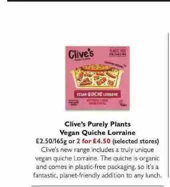 Waitrose Clive's Purely Plants Vegan Quiche Lorraine offer