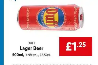 Lidl Duff Lager Beer offer