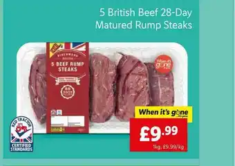 Lidl 5 British Beef 28-day Matured Rump Steaks offer