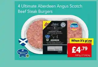 Lidl 4 Ultimate Aberdeen Angus Scotch Beef Steak Burgers offer