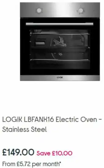 Logik LBFANX16 Electric Oven- Stainless Steel