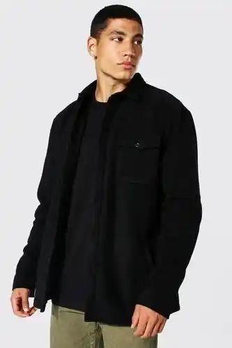 Boohoo Boohooman mens black polar fleece overshirt, black offer