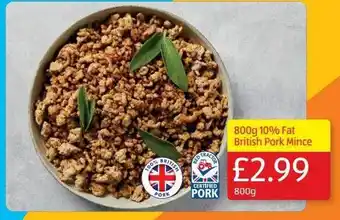 Aldi 800 g 10% fat british pork mince offer