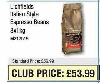 Booker Wholesale Lichfields italian style espresso beans offer