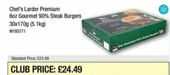 Booker Wholesale Chef's larder premium 6oz gourmet 90% steak burgers offer