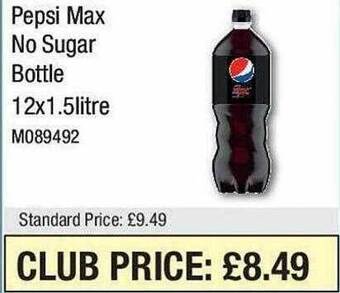 Booker Wholesale Pepsi max no sugar bottle offer
