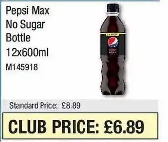 Booker Wholesale Pepsi max no sugar bottle offer