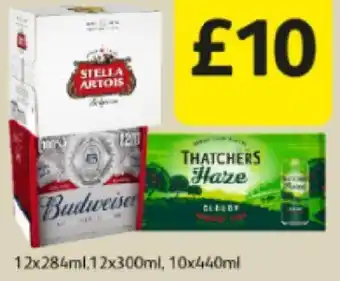 Londis Stella Artois, Budweiser , Thatcher's Haze 10x440ml offer