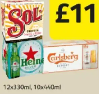 Londis Sol, Heineken, Carlsberg 12x330ml, 10x440ml offer