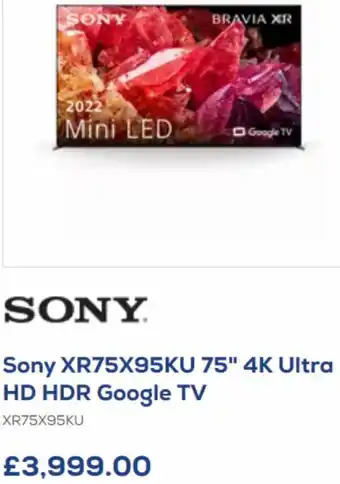 Euronics Sony XR75X95KU 75" 4K Ultra HD HDR Google TV offer
