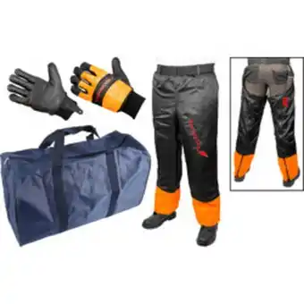 Starter chainsaw safety kit gloves, chaps & holdall