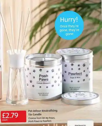 Aldi Pet odour neutralising tin candle offer