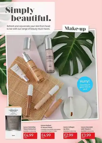 Aldi Lacura hydrating tinted moisturiser, lacura radiant cc serum primer, lacura collagen lip gloss, lacura concealer with vitamin offer