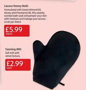 Aldi Lacura honey bath, tanning mitt offer
