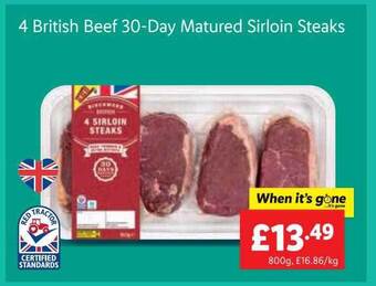 Lidl 4 british beef 30-day matured sirloin steaks offer