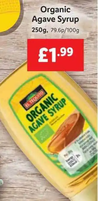 Lidl El tequito organic agave syrup offer