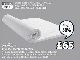 JYSK Dreamzone plus t50 mattress topper offer