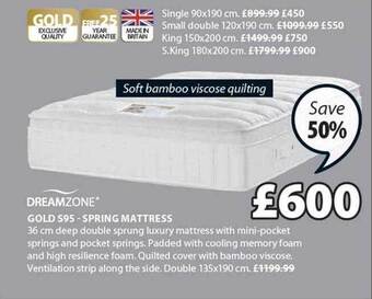 JYSK Dreamzone gold s95 spring mattress offer