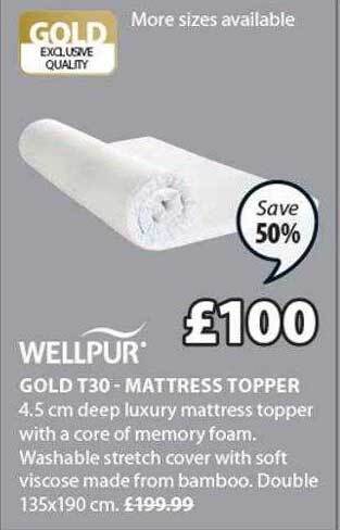 JYSK Wellpur gold t30 mattress topper offer
